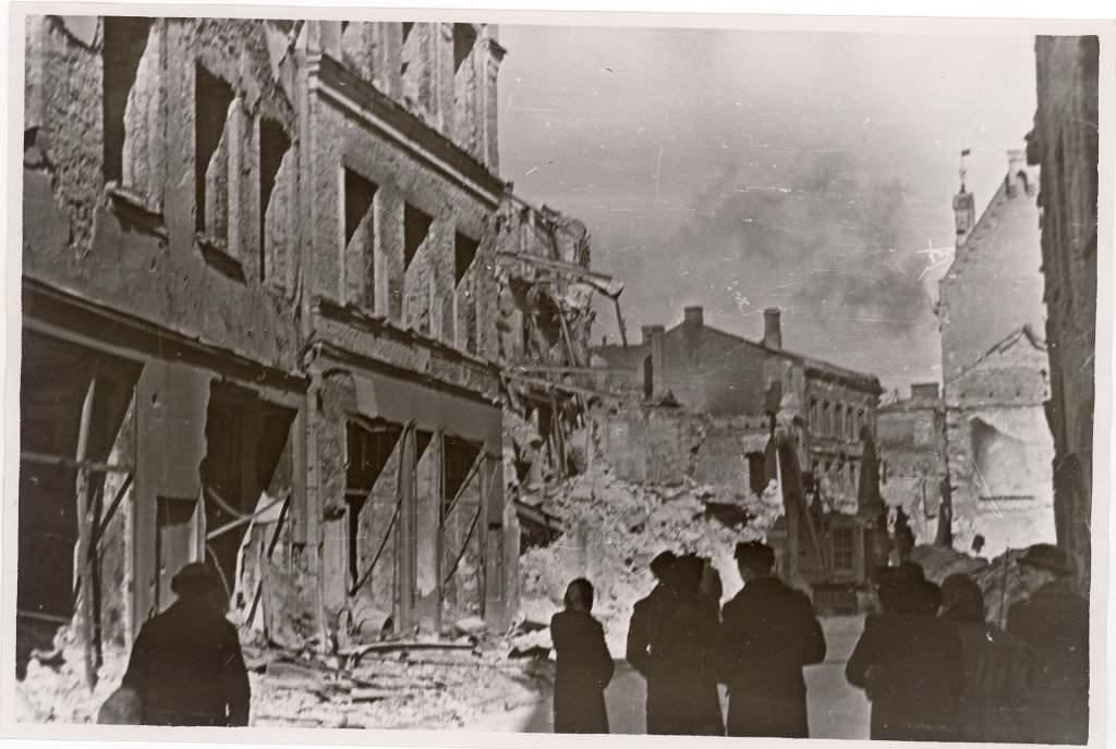 Harju Street in Tallinn old town after the Soviet aerial bombing in March 1944